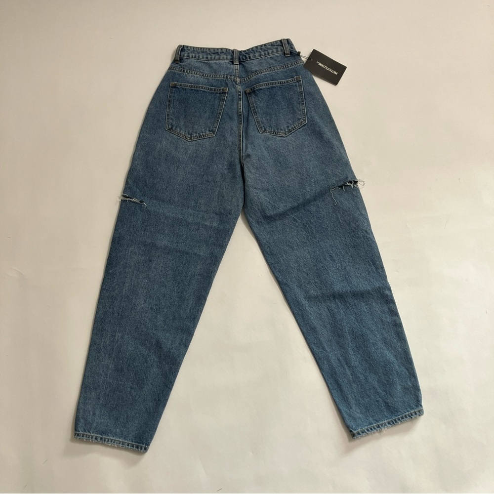 NWT PRETTY LITTLE THING “Mid Wash Thigh Split Baggy Boyfriend Jeans” - Picture 6 of 9